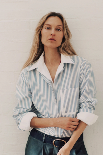 Bluse Double Layer Boyfriend in Weiß/Navy TWP Clothing
