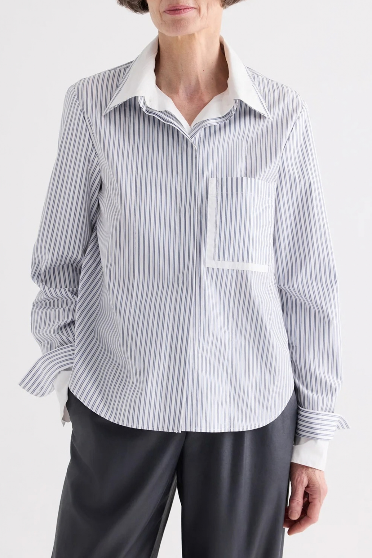 Bluse Double Layer Boyfriend in Weiß/Navy TWP Clothing