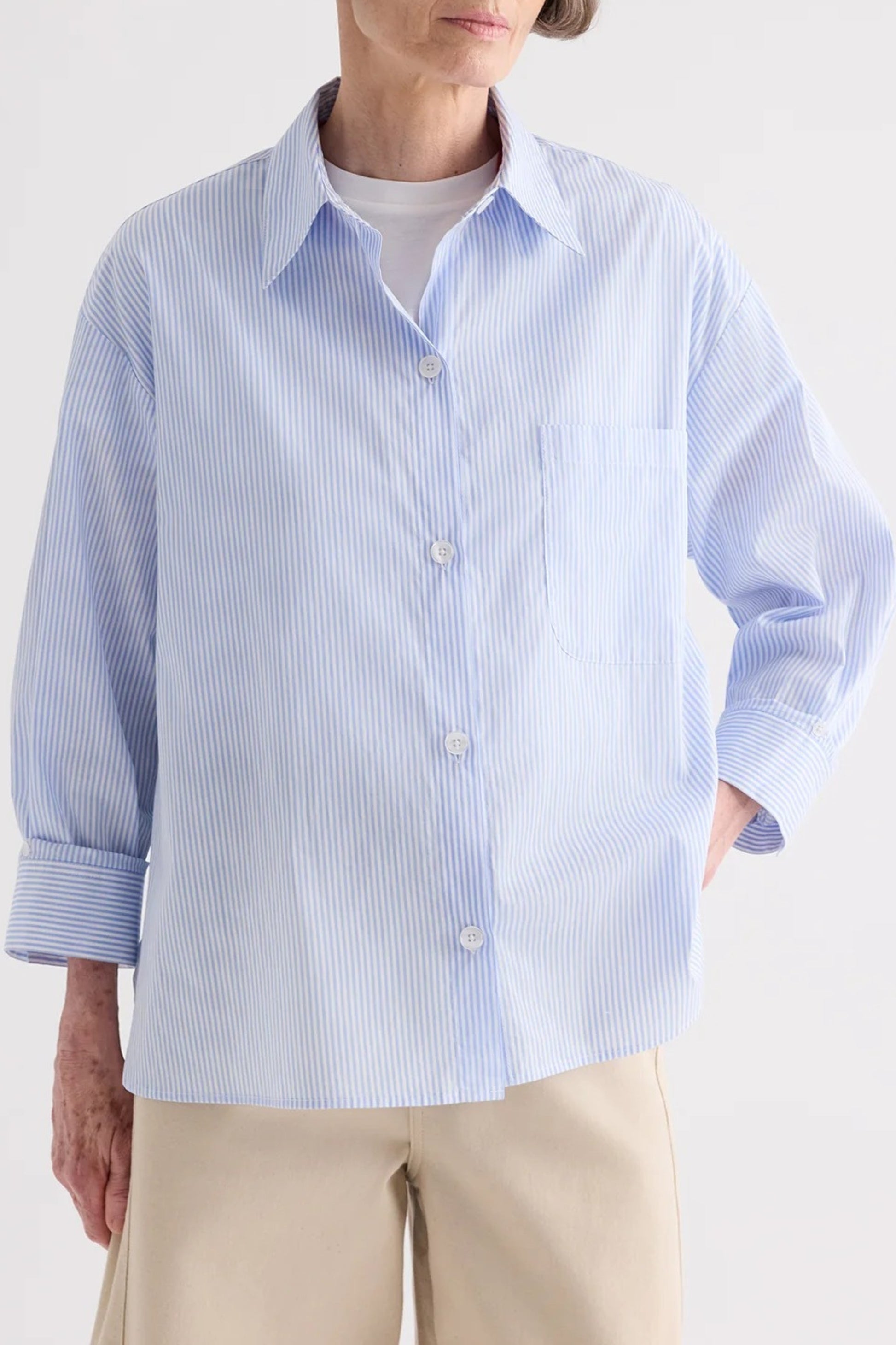 Bluse Newest Earl in White/Blue TWP Clothing