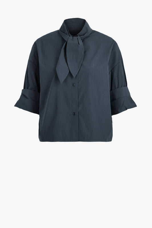 "Tie One On" Blouse in Sea Storm