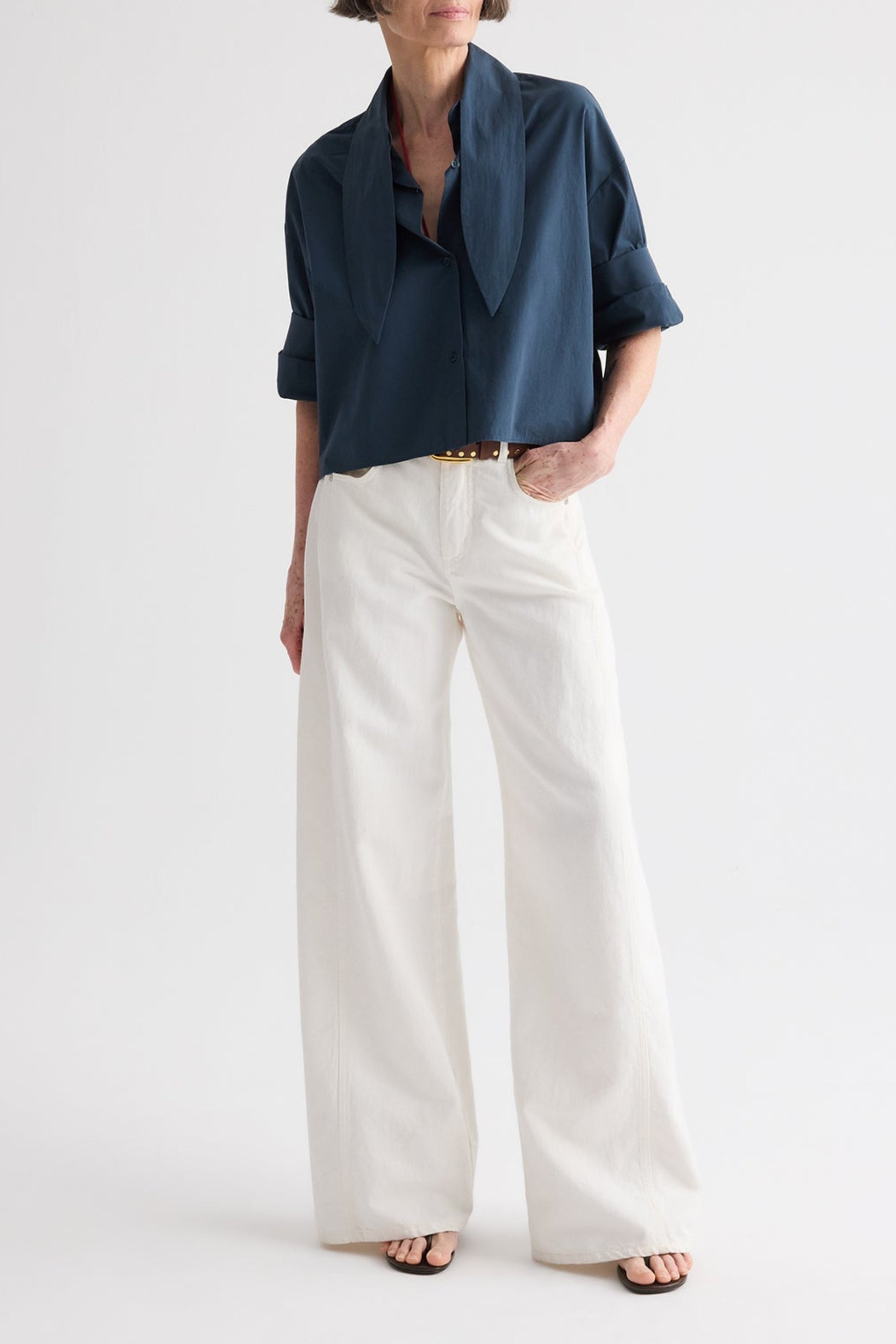 Bluse Tie One On in Sea Storm TWP Clothing
