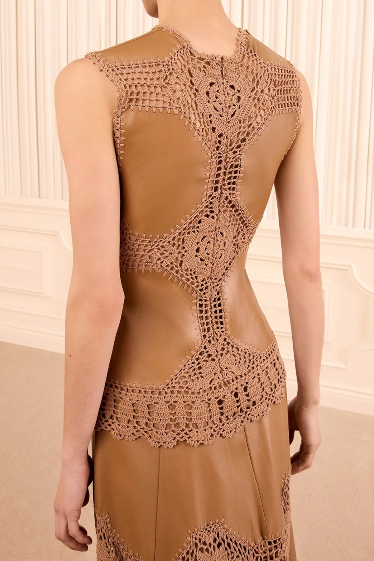 Livia Crochet Leather Top in Camel