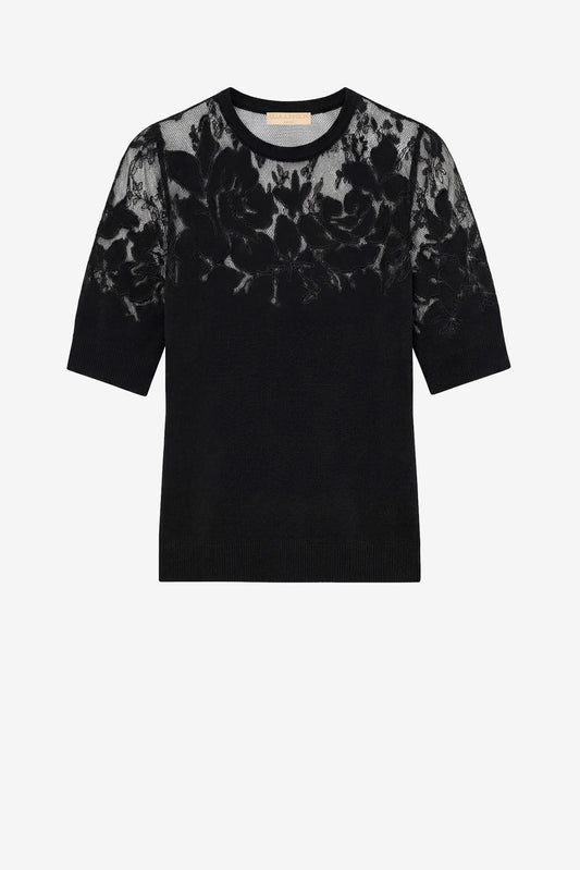 Maglia lavorata a maglia Ella Lace in nero