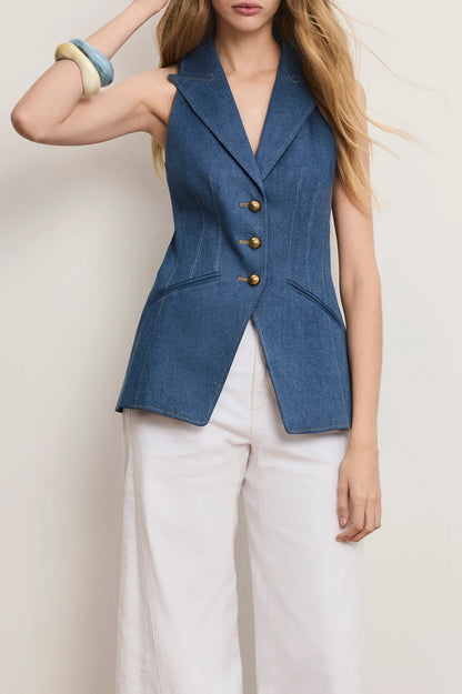 Costa Denim Vest in Cosmo by Veronica Beard - Anita Hass