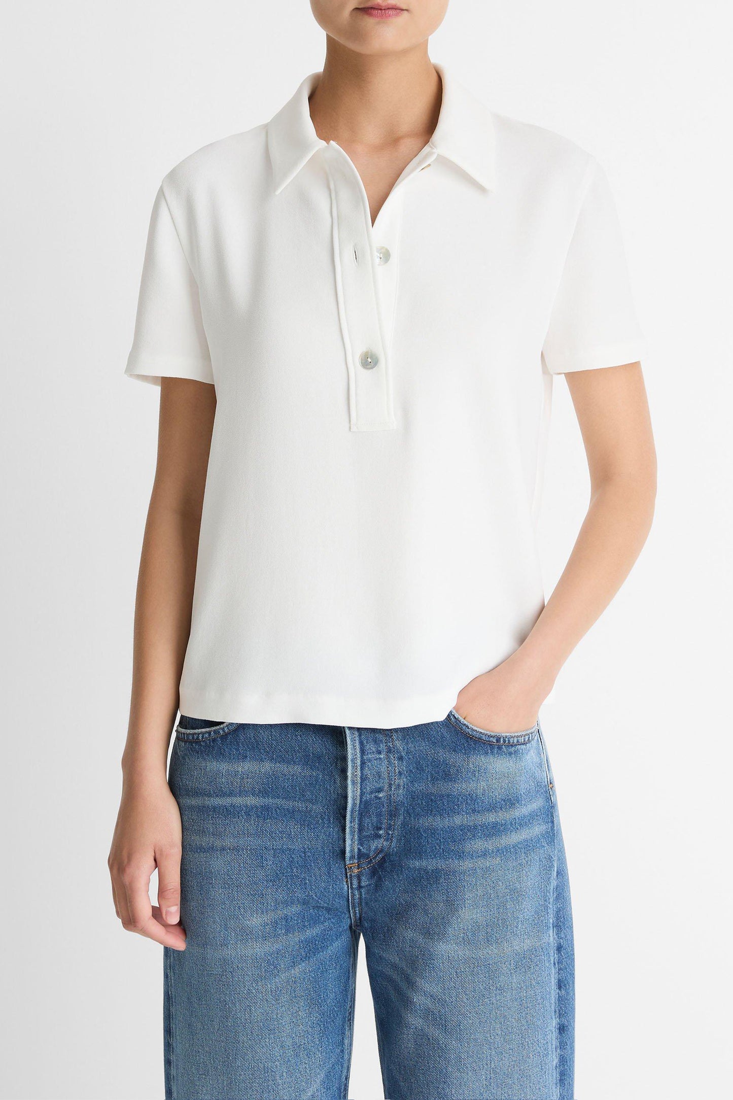 Crepe polo shirt in off-white