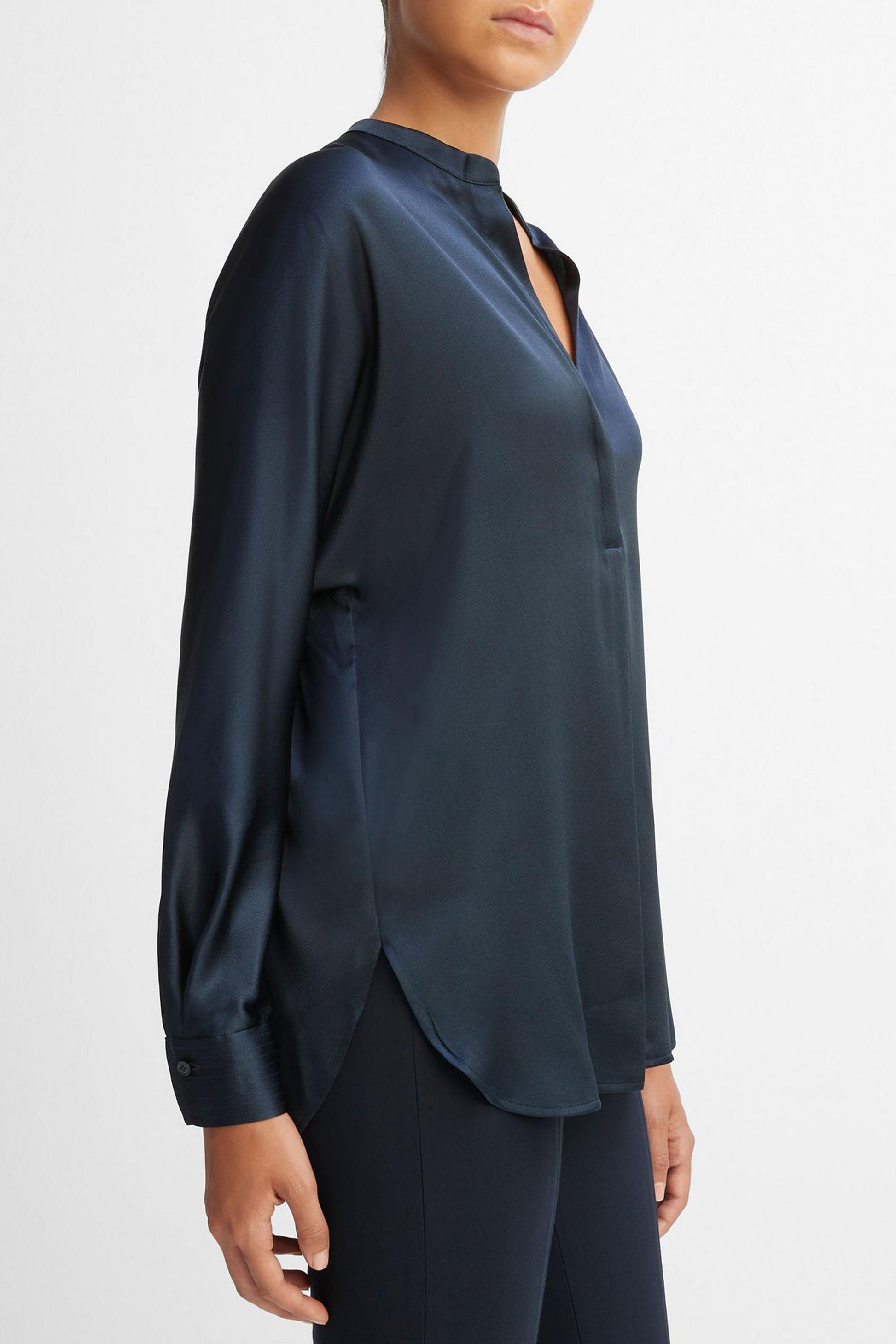 Seidenbluse Band Collar in Coastal BlueVince - Anita Hass