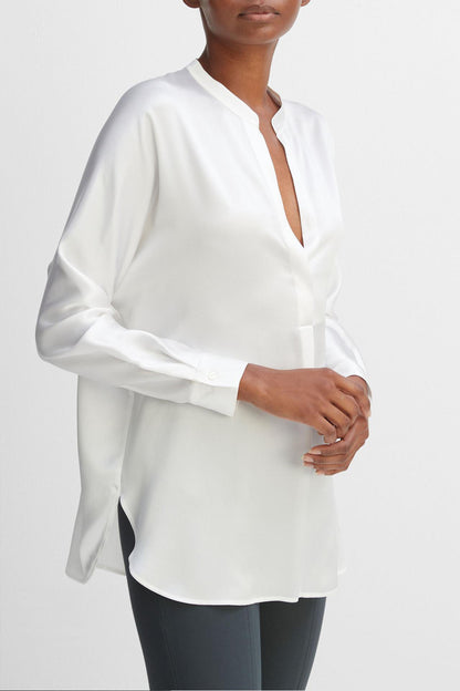 Seidenbluse Band Collar in Optic WhiteVince - Anita Hass