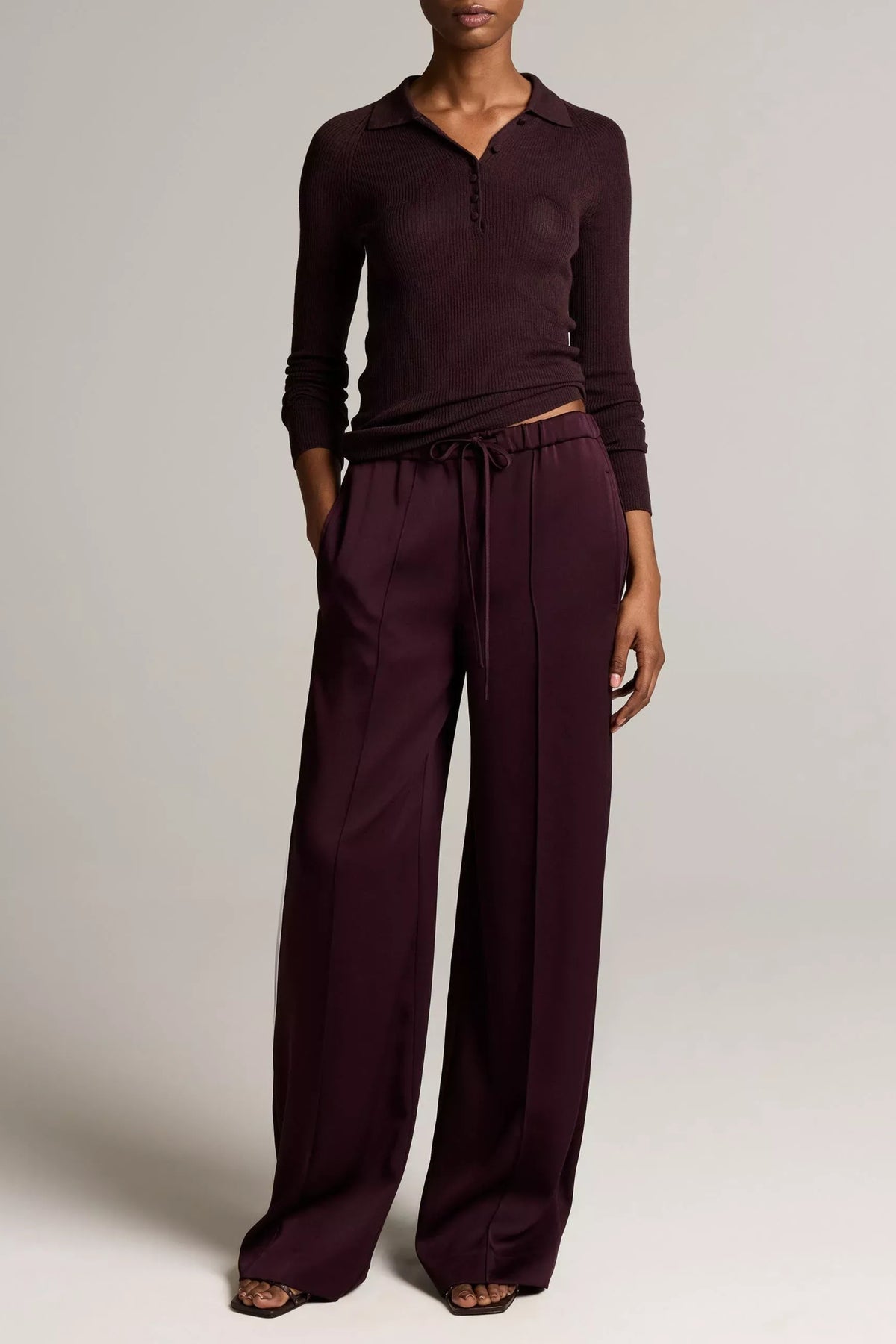 Satin Drawstring Pants in Blackberry