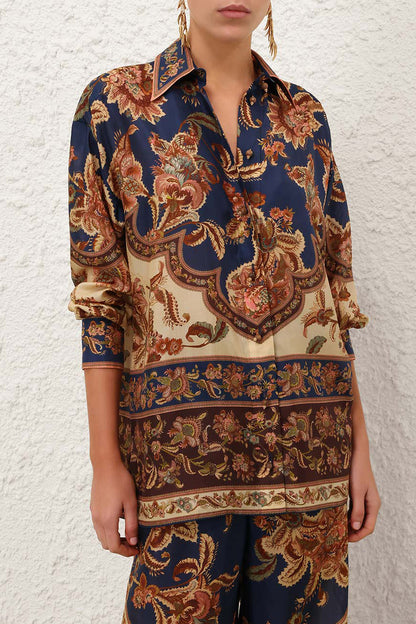 Aster Blouse in Navy Jacobean