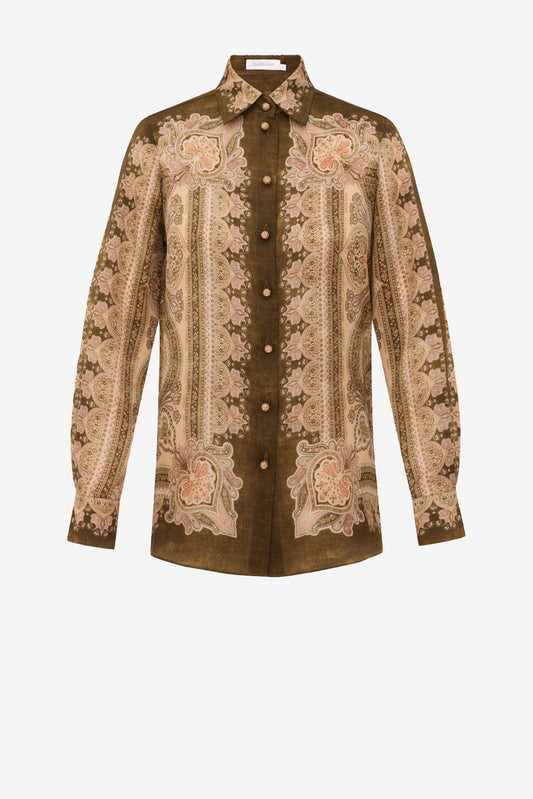 Luna Blouse in Olive Perla Paisley by Zimmermann - Anita Hass