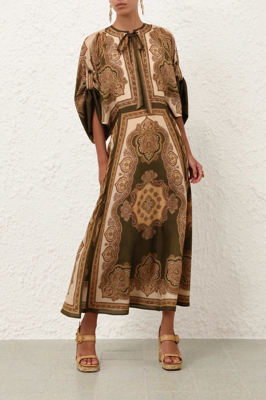 Mahon Dress in Olive Paisley