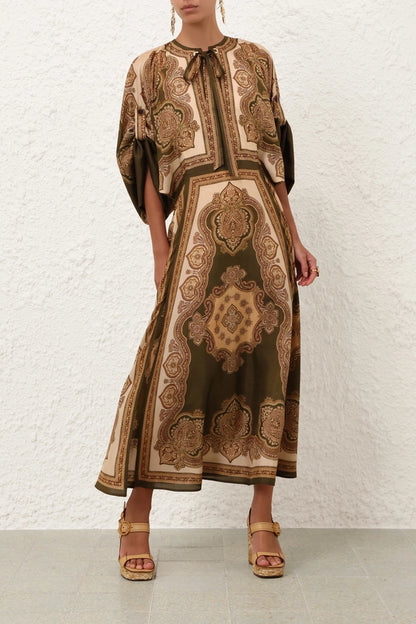 Mahon Dress in Olive Paisley