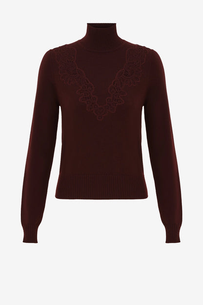 Valiant Lace Sweater in Mahogany