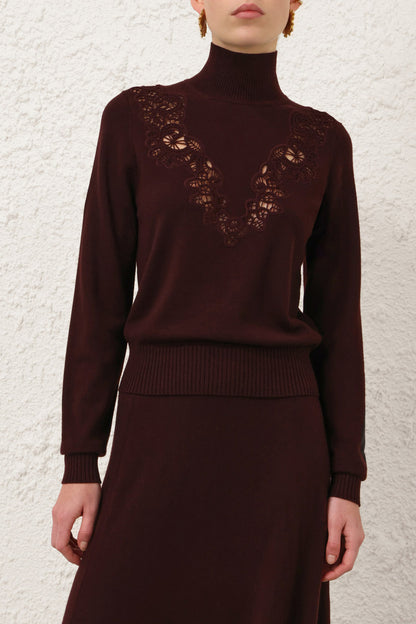 Valiant Lace Sweater in Mahogany
