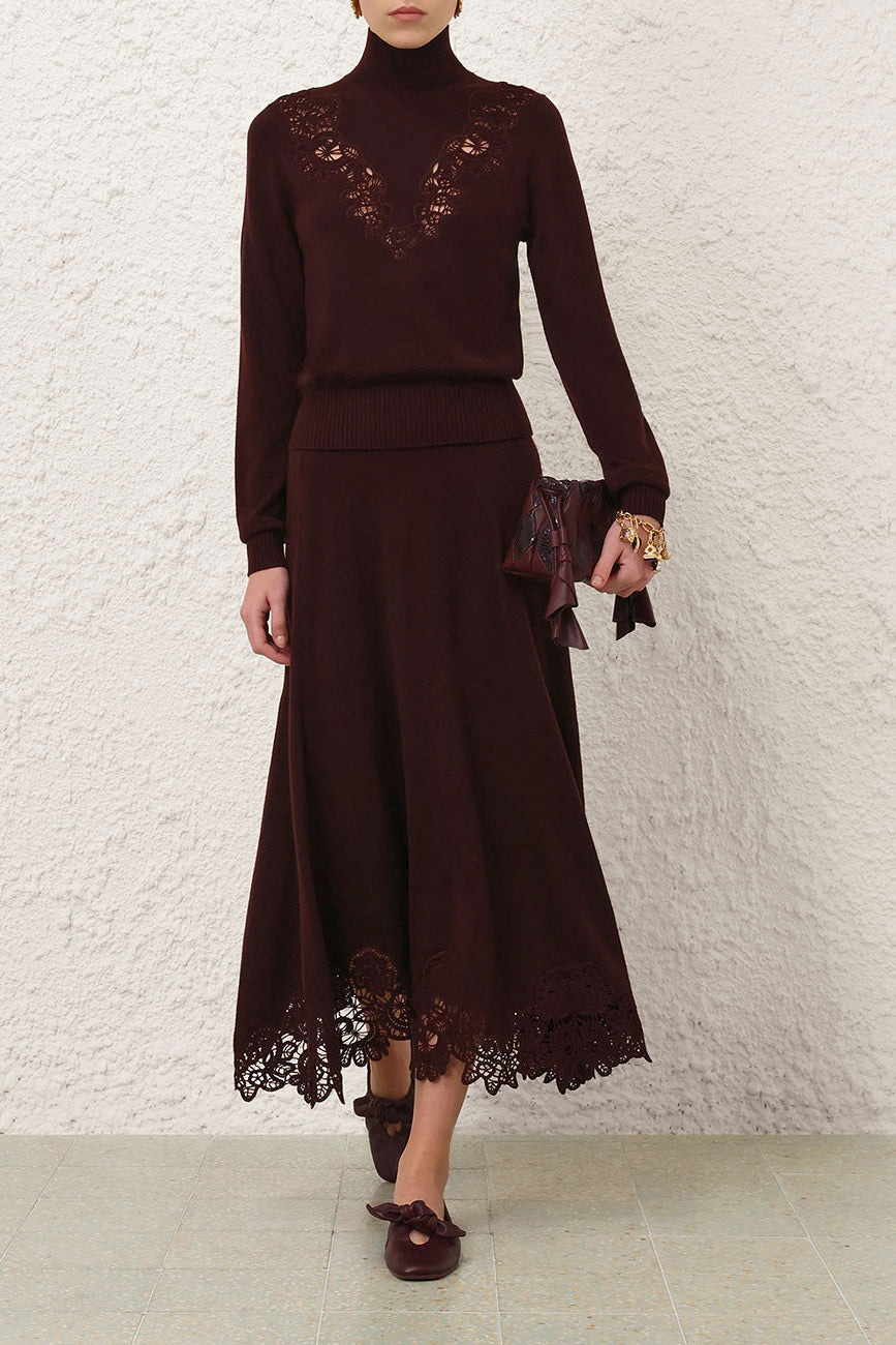 Valiant Lace Skirt in Mahogany