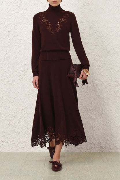 Valiant Lace Skirt in Mahogany