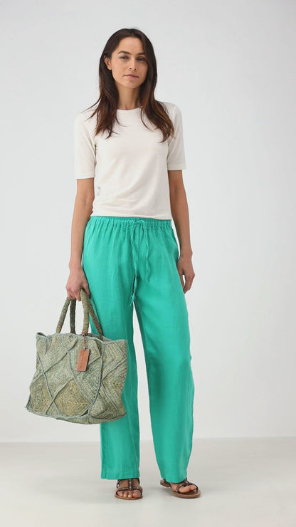Pantalones de lino suelto en verde