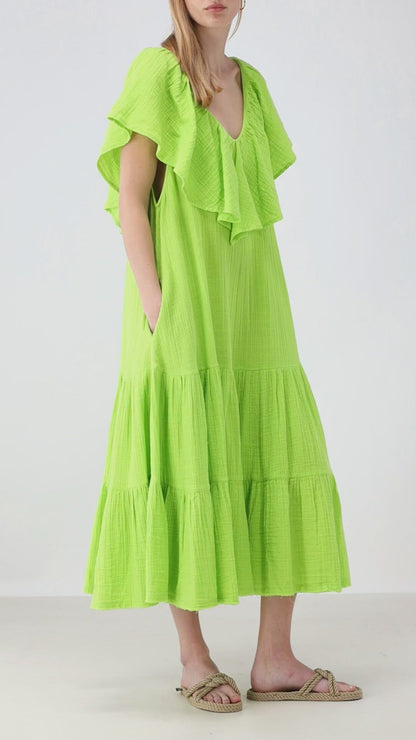 Kleid Elisabet Ruffle in Neon Lime