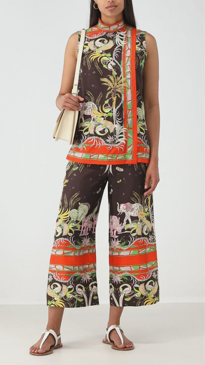 Silk pants with print in multi