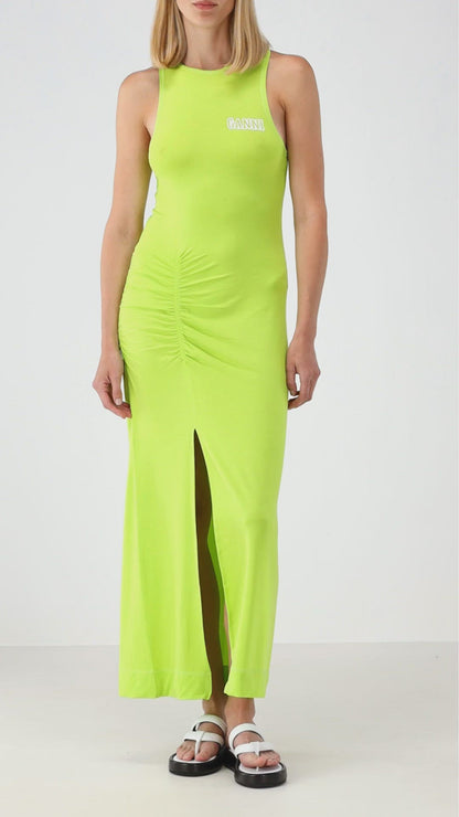 Ruffled Maxi Dress in Lime Popsicle