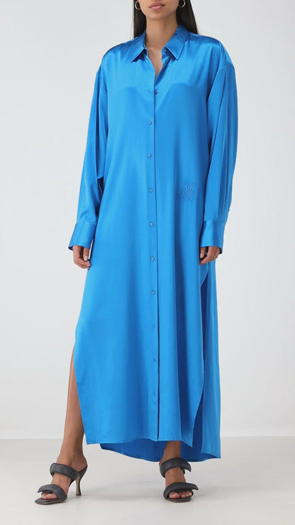 Silk dress maxi Chloe in Bleu